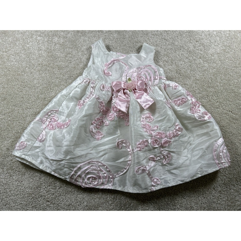 Jenny & Me Infant Girls Dress‎ 18M White Pink Bow Floral Party Formal Occasion
